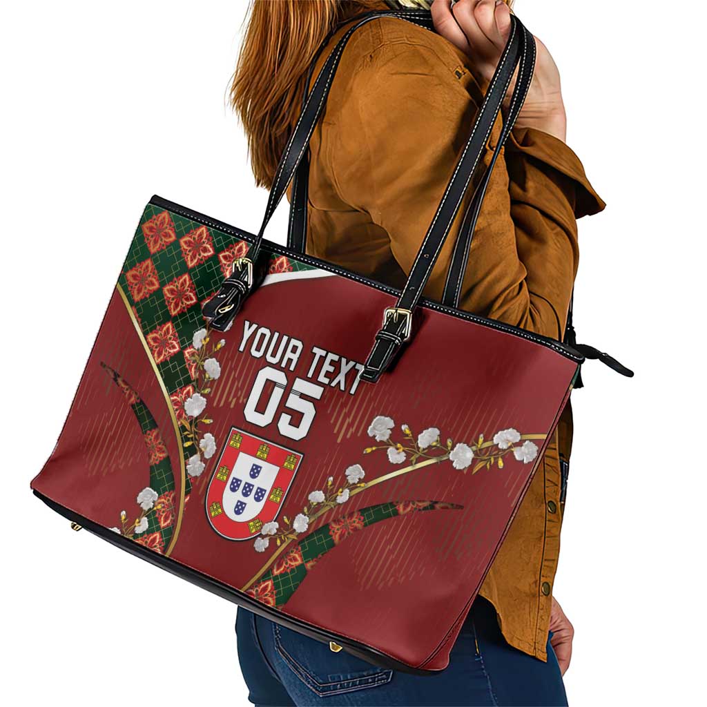 Custom Portugal Football Leather Tote Bag Floral Gold Carnation Crest Pattern Gold Accents