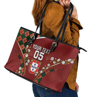 Custom Portugal Football Leather Tote Bag Floral Gold Carnation Crest Pattern Gold Accents