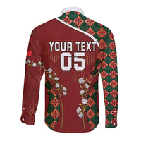 Custom Portugal Football Long Sleeve Button Shirt Floral Gold Carnation Crest Pattern Gold Accents
