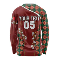 Custom Portugal Football Long Sleeve Shirt Floral Gold Carnation Crest Pattern Gold Accents