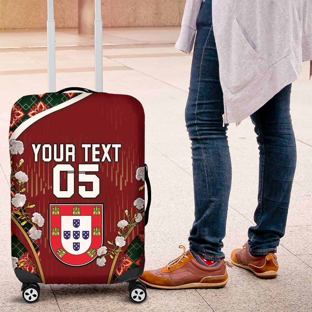 Custom Portugal Football Luggage Cover Floral Gold Carnation Crest Pattern Gold Accents