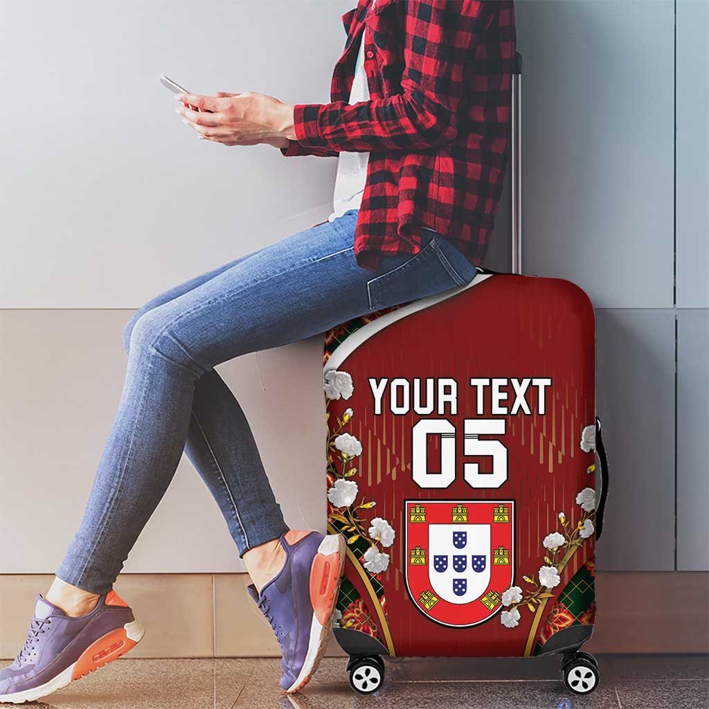 Custom Portugal Football Luggage Cover Floral Gold Carnation Crest Pattern Gold Accents