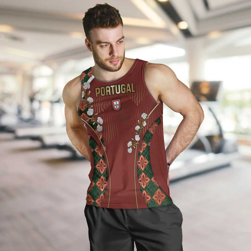Custom Portugal Football Men Tank Top Floral Gold Carnation Crest Pattern Gold Accents