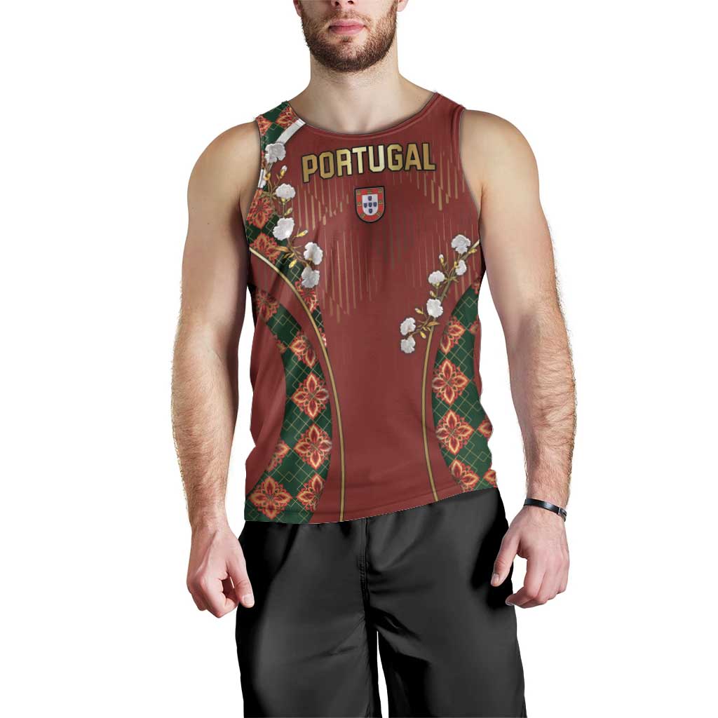 Custom Portugal Football Men Tank Top Floral Gold Carnation Crest Pattern Gold Accents