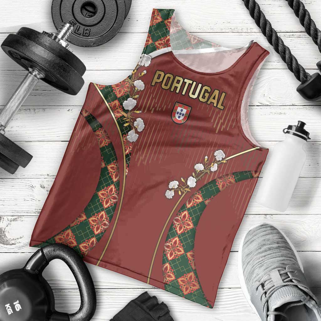 Custom Portugal Football Men Tank Top Floral Gold Carnation Crest Pattern Gold Accents