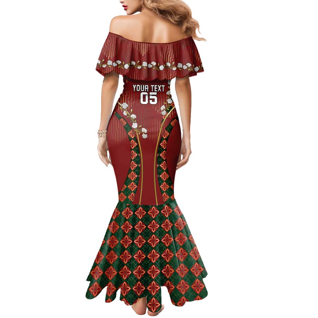 Custom Portugal Football Mermaid Dress Floral Gold Carnation Crest Pattern Gold Accents