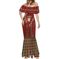 Custom Portugal Football Mermaid Dress Floral Gold Carnation Crest Pattern Gold Accents