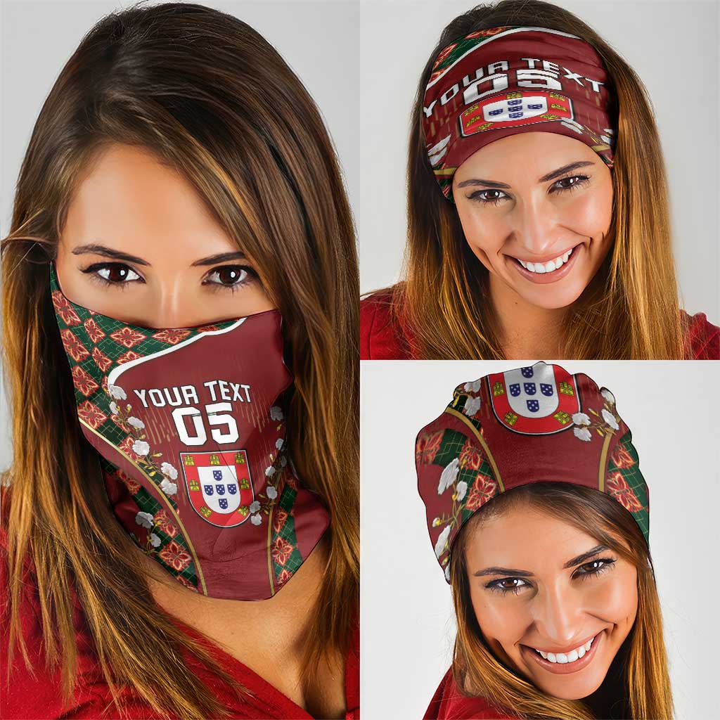 Custom Portugal Football Neck Gaiter Floral Gold Carnation Crest Pattern Gold Accents