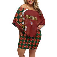 Custom Portugal Football Off Shoulder Short Dress Floral Gold Carnation Crest Pattern Gold Accents