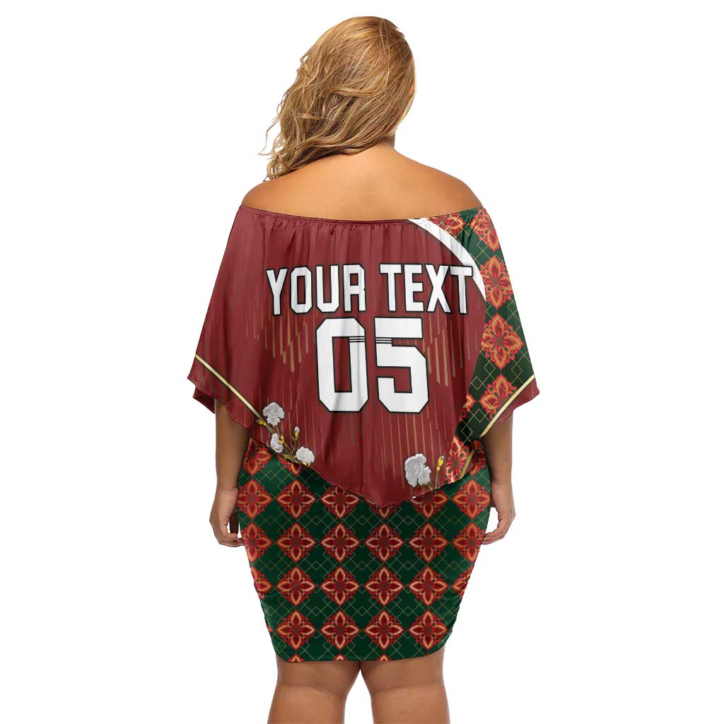 Custom Portugal Football Off Shoulder Short Dress Floral Gold Carnation Crest Pattern Gold Accents