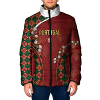 Custom Portugal Football Padded Jacket Floral Gold Carnation Crest Pattern Gold Accents