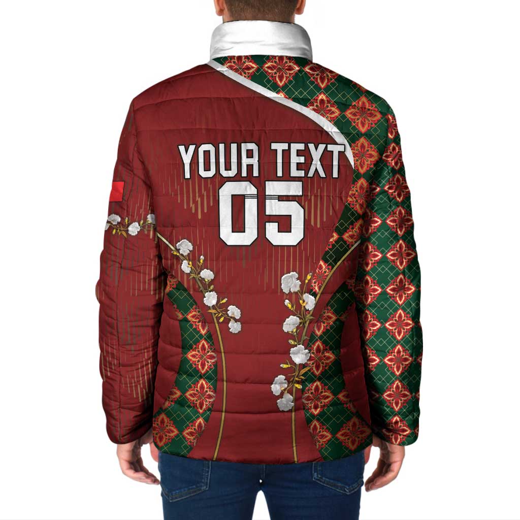 Custom Portugal Football Padded Jacket Floral Gold Carnation Crest Pattern Gold Accents
