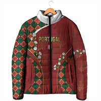 Custom Portugal Football Padded Jacket Floral Gold Carnation Crest Pattern Gold Accents