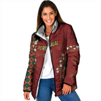 Custom Portugal Football Padded Jacket Floral Gold Carnation Crest Pattern Gold Accents