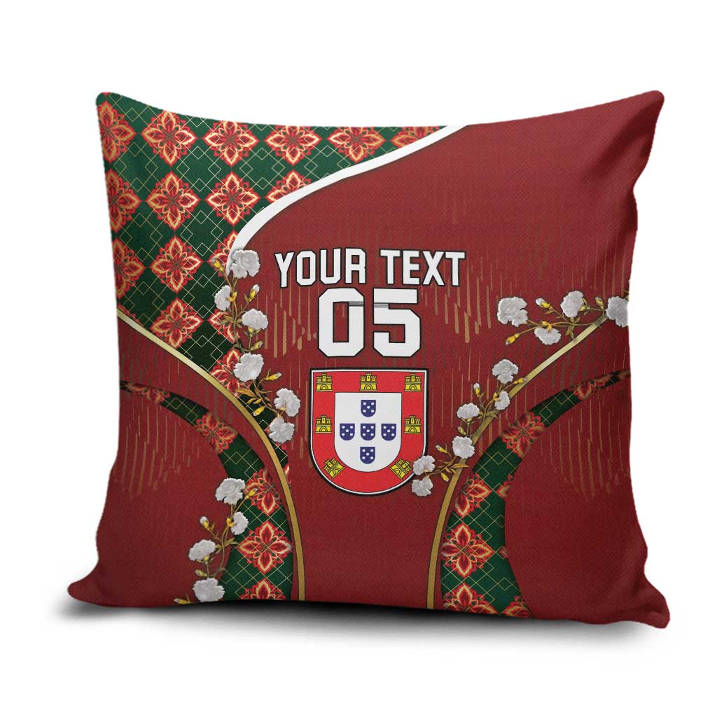 Custom Portugal Football Pillow Cover Floral Gold Carnation Crest Pattern Gold Accents
