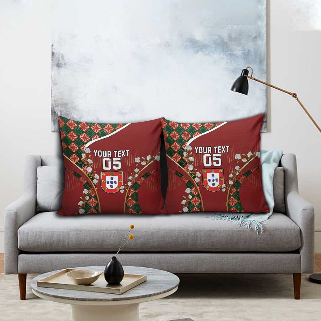 Custom Portugal Football Pillow Cover Floral Gold Carnation Crest Pattern Gold Accents