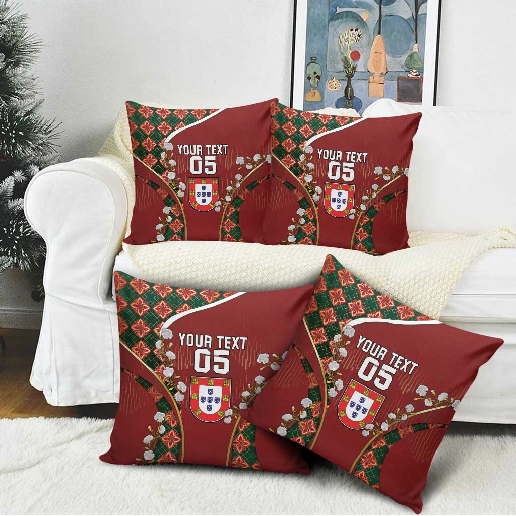 Custom Portugal Football Pillow Cover Floral Gold Carnation Crest Pattern Gold Accents