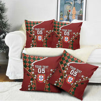 Custom Portugal Football Pillow Cover Floral Gold Carnation Crest Pattern Gold Accents