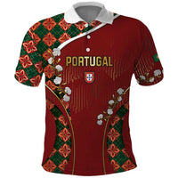 Custom Portugal Football Polo Shirt Floral Gold Carnation Crest Pattern Gold Accents