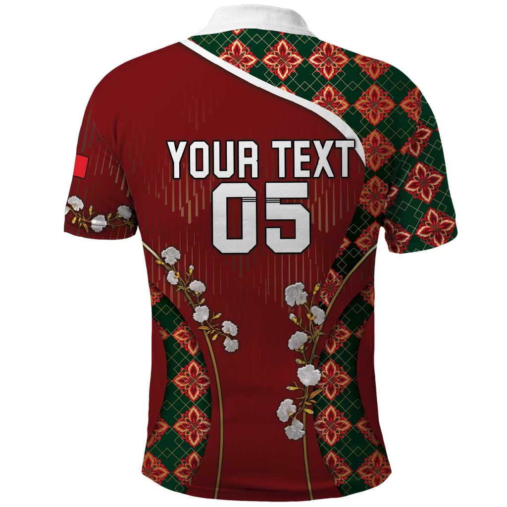 Custom Portugal Football Polo Shirt Floral Gold Carnation Crest Pattern Gold Accents