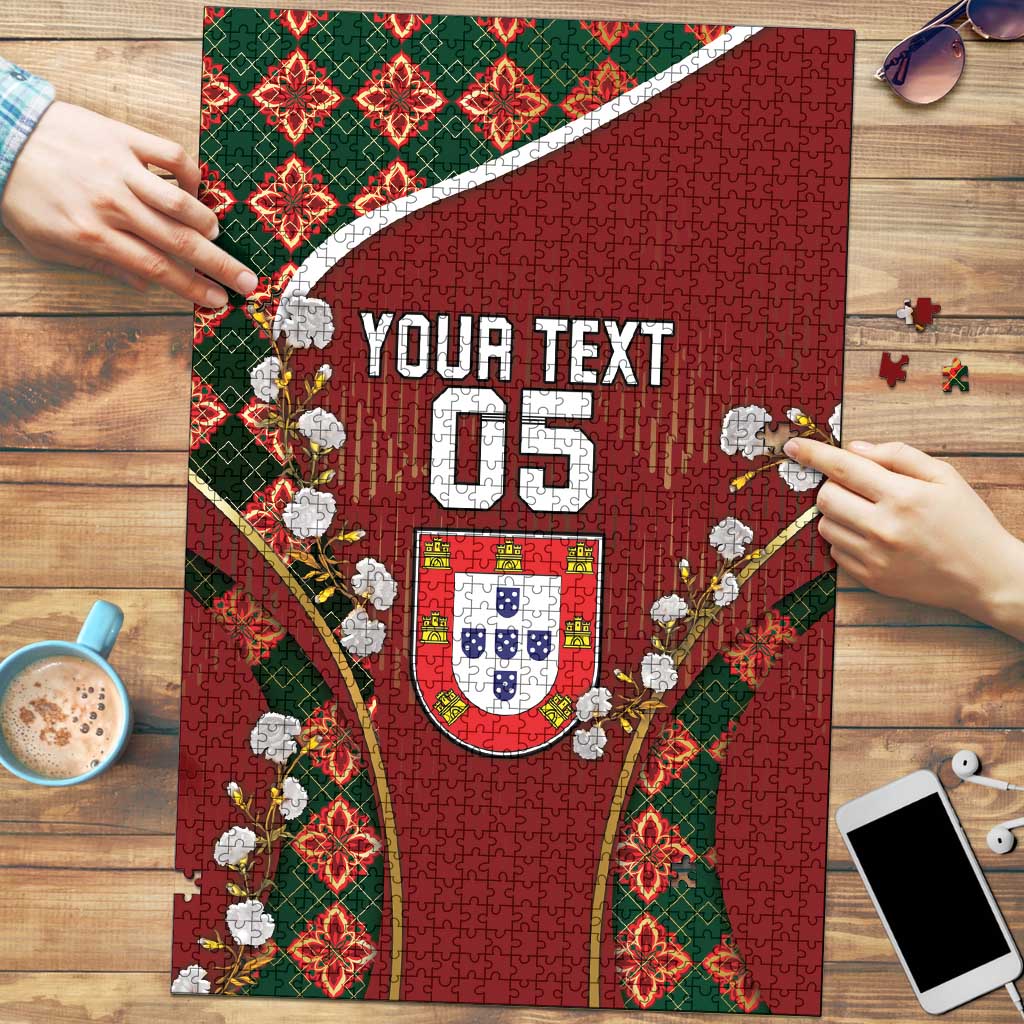 Custom Portugal Football Puzzle Floral Gold Carnation Crest Pattern Gold Accents