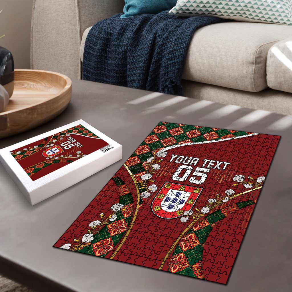 Custom Portugal Football Puzzle Floral Gold Carnation Crest Pattern Gold Accents