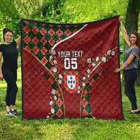 Custom Portugal Football Quilt Floral Gold Carnation Crest Pattern Gold Accents