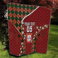 Custom Portugal Football Quilt Floral Gold Carnation Crest Pattern Gold Accents