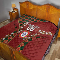 Custom Portugal Football Quilt Floral Gold Carnation Crest Pattern Gold Accents