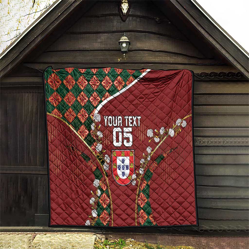 Custom Portugal Football Quilt Floral Gold Carnation Crest Pattern Gold Accents