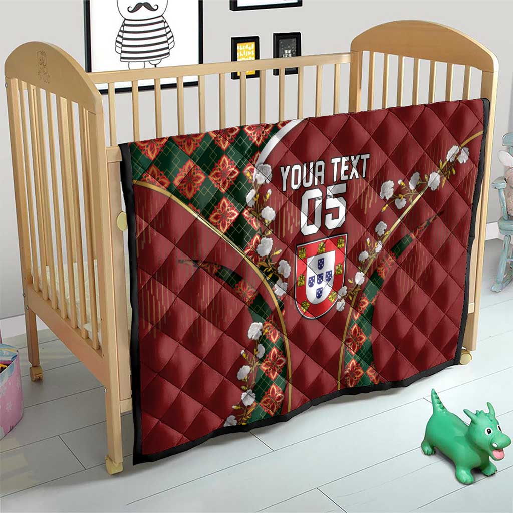 Custom Portugal Football Quilt Floral Gold Carnation Crest Pattern Gold Accents