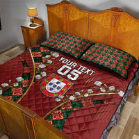 Custom Portugal Football Quilt Bed Set Floral Gold Carnation Crest Pattern Gold Accents