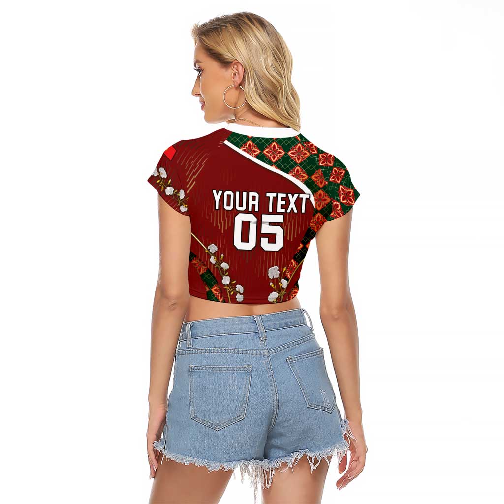 Custom Portugal Football Raglan Cropped T Shirt Floral Gold Carnation Crest Pattern Gold Accents