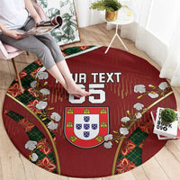 Custom Portugal Football Round Carpet Floral Gold Carnation Crest Pattern Gold Accents