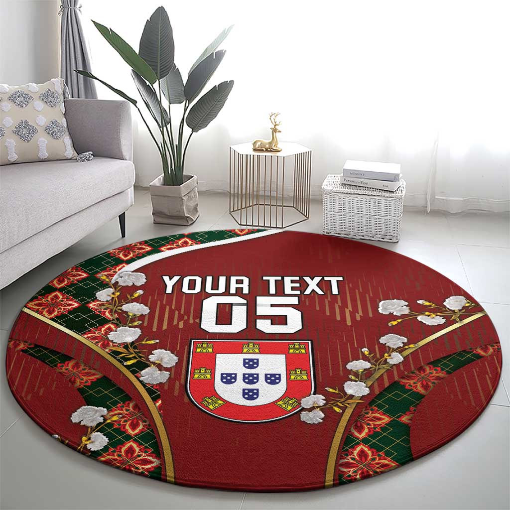 Custom Portugal Football Round Carpet Floral Gold Carnation Crest Pattern Gold Accents