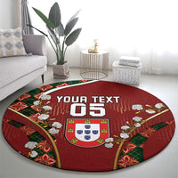 Custom Portugal Football Round Carpet Floral Gold Carnation Crest Pattern Gold Accents