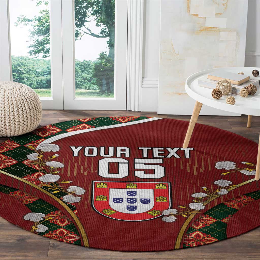 Custom Portugal Football Round Carpet Floral Gold Carnation Crest Pattern Gold Accents