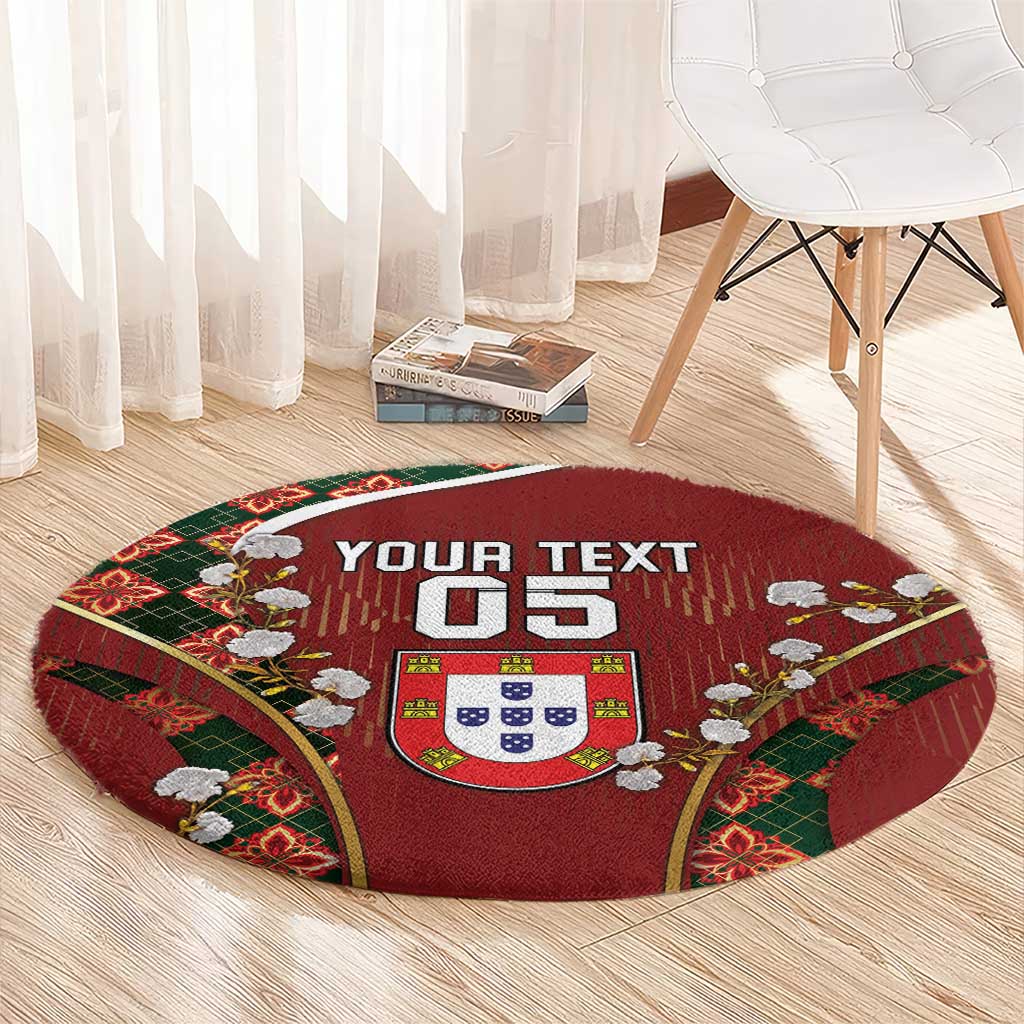 Custom Portugal Football Round Carpet Floral Gold Carnation Crest Pattern Gold Accents