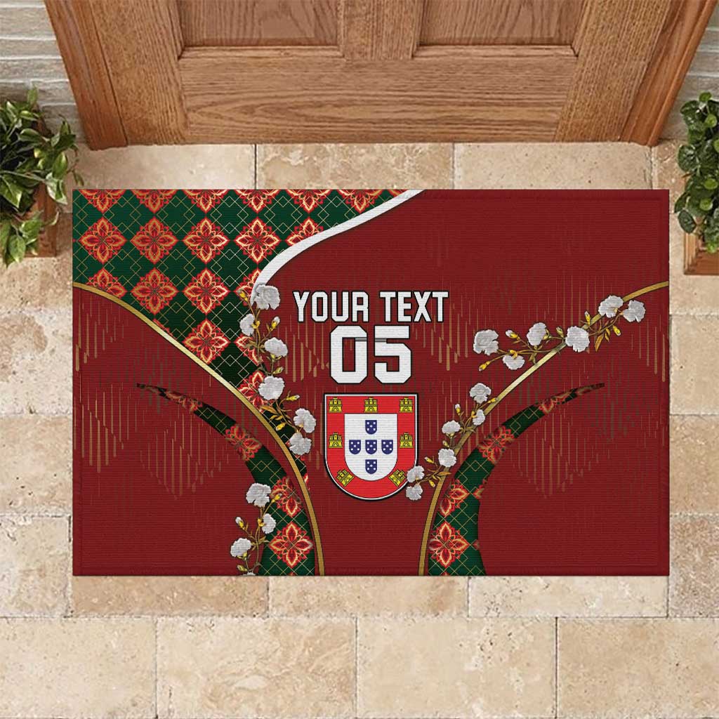 Custom Portugal Football Rubber Doormat Floral Gold Carnation Crest Pattern Gold Accents