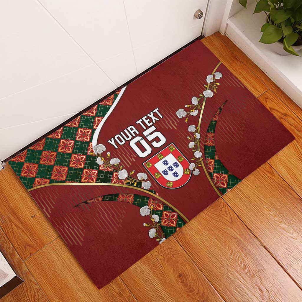 Custom Portugal Football Rubber Doormat Floral Gold Carnation Crest Pattern Gold Accents