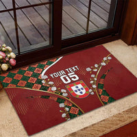 Custom Portugal Football Rubber Doormat Floral Gold Carnation Crest Pattern Gold Accents