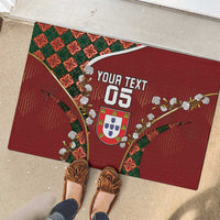 Custom Portugal Football Rubber Doormat Floral Gold Carnation Crest Pattern Gold Accents