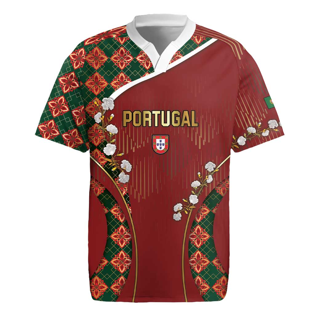Custom Portugal Football Rugby Jersey Floral Gold Carnation Crest Pattern Gold Accents