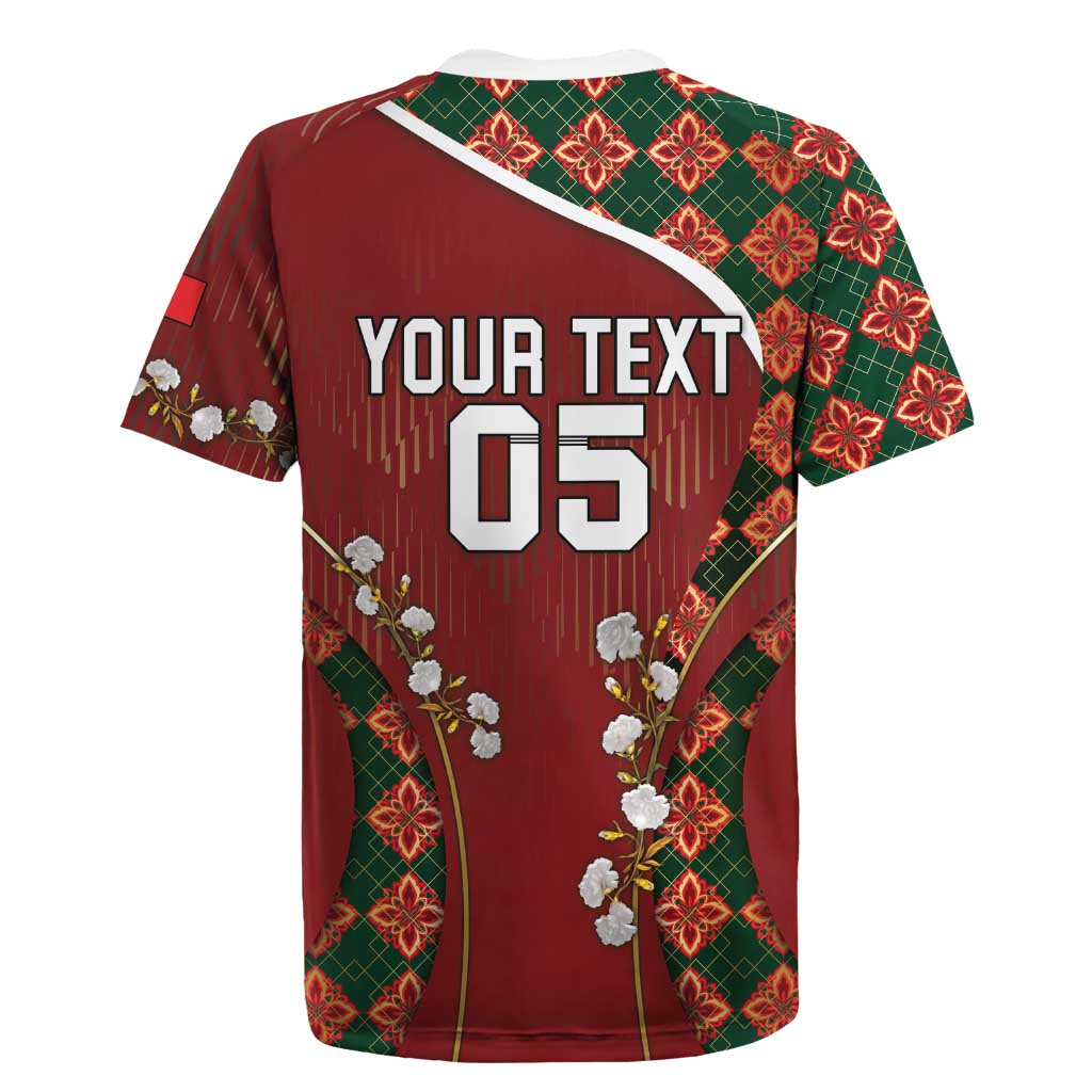 Custom Portugal Football Rugby Jersey Floral Gold Carnation Crest Pattern Gold Accents