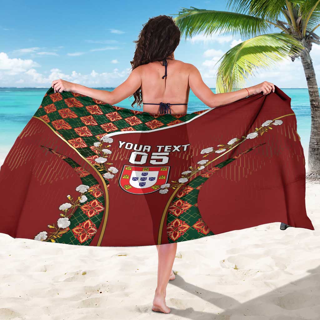 Custom Portugal Football Sarong Floral Gold Carnation Crest Pattern Gold Accents