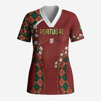 Custom Portugal Football Scrub Top Floral Gold Carnation Crest Pattern Gold Accents