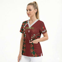 Custom Portugal Football Scrub Top Floral Gold Carnation Crest Pattern Gold Accents