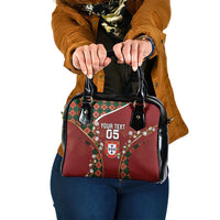 Custom Portugal Football Shoulder Handbag Floral Gold Carnation Crest Pattern Gold Accents
