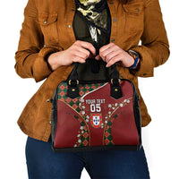 Custom Portugal Football Shoulder Handbag Floral Gold Carnation Crest Pattern Gold Accents