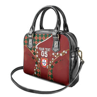 Custom Portugal Football Shoulder Handbag Floral Gold Carnation Crest Pattern Gold Accents